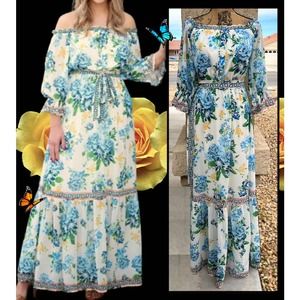 Pinkblush x Flying Tomato Ivory Floral Off Shoulder Maternity Maxi Dress Size S